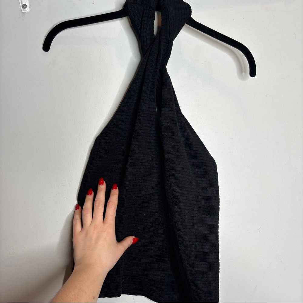 Enza Costa Puckered Knit Twist Halter Top M Black - Picture 3 of 9